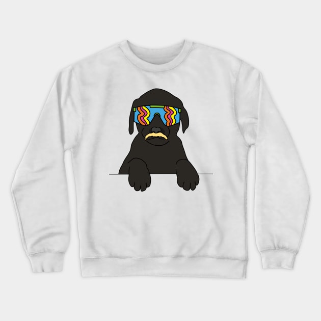 Black labrador Dog with moustache wearing 80's sunglasses Crewneck Sweatshirt by Captain-Jackson